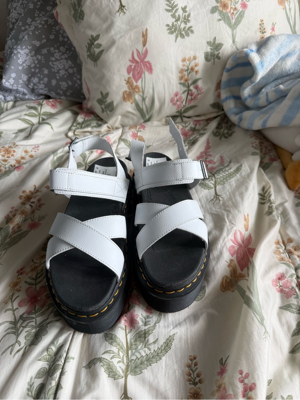 Dr. Martens White Crisscross Platform Strap Sandals